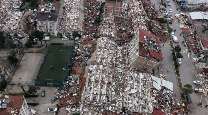 Aerial image of earthquake hit zone.