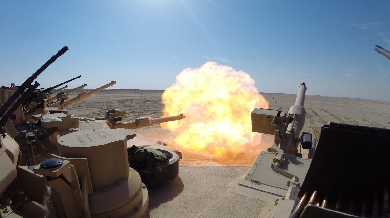 Bullet fired from a gun on a tank.